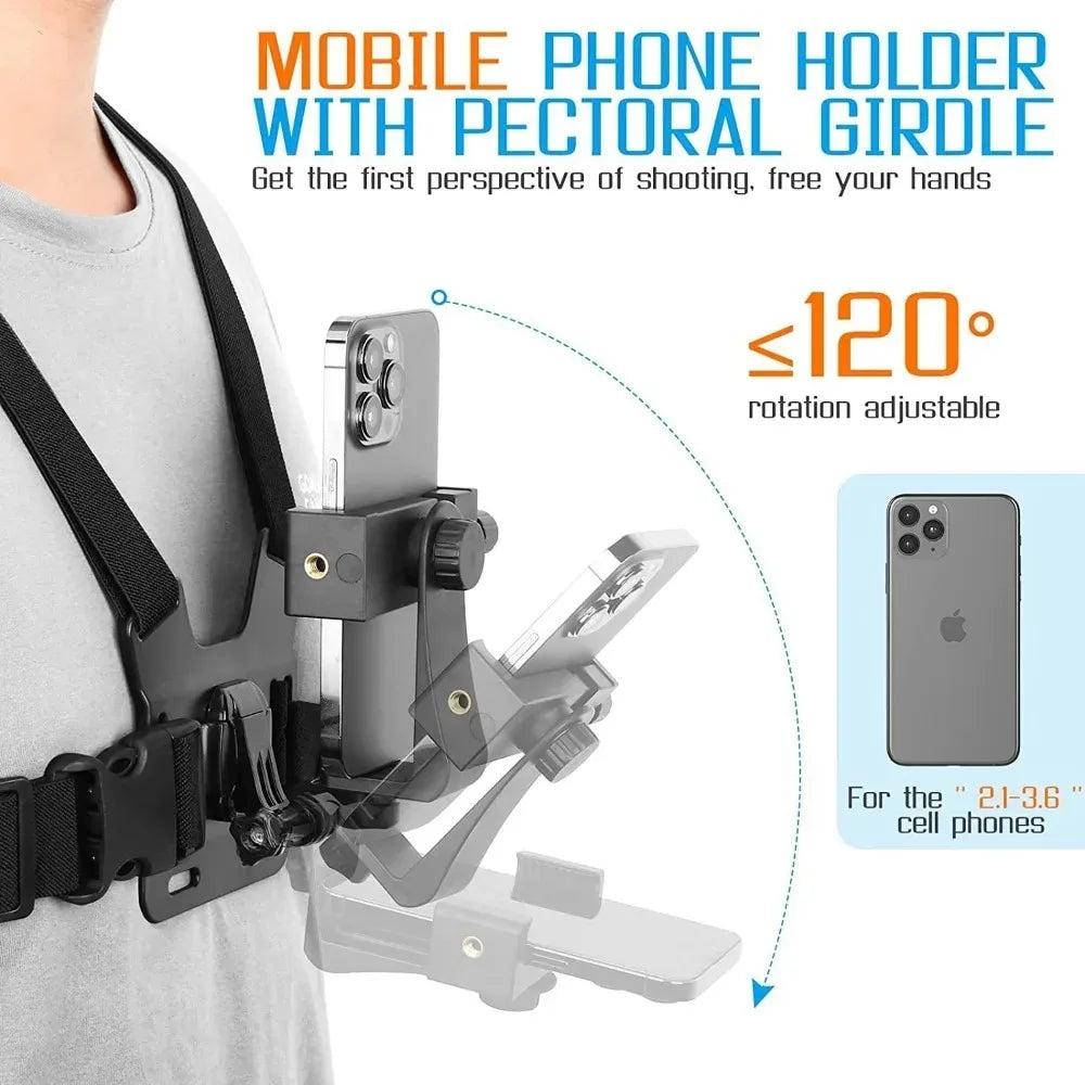 Adjustable Chest Phone Mount Harness – Hands-Free Holder for Hiking, Cycling & Outdoor Activities