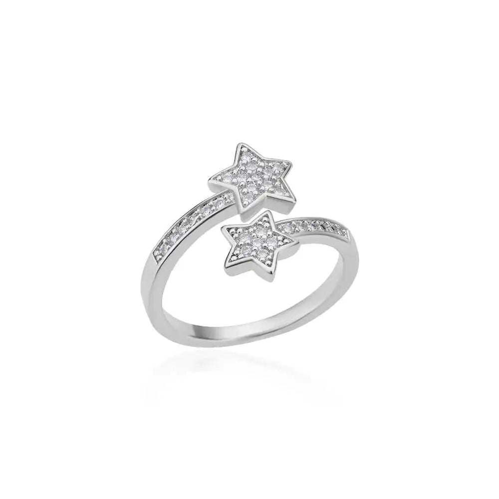 Double Star Zircon Ring – Adjustable Gold Plated Ring for Women