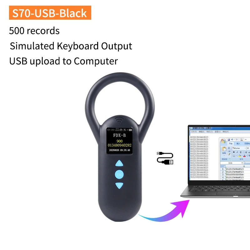 Portable Pet Microchip Scanner USB RFID Animal ID Reader for Dogs & Cats
