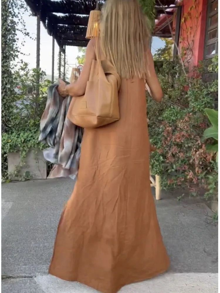 Sleeveless Cotton Linen Maxi Dress – Casual Summer Dress