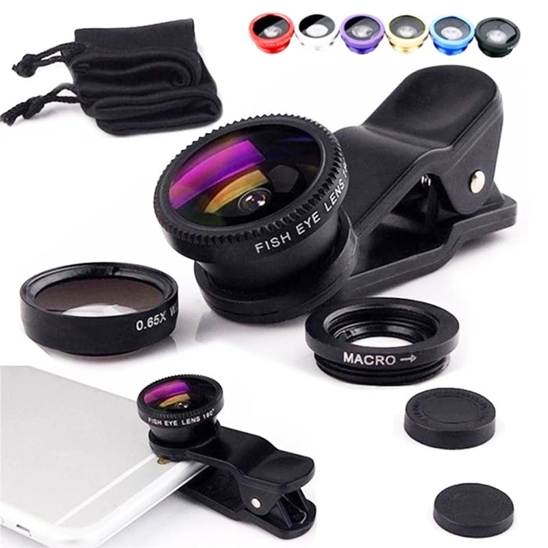 3-in-1 Universal Smartphone Camera Lens Kit – Fisheye, Wide Angle & Macro Lens