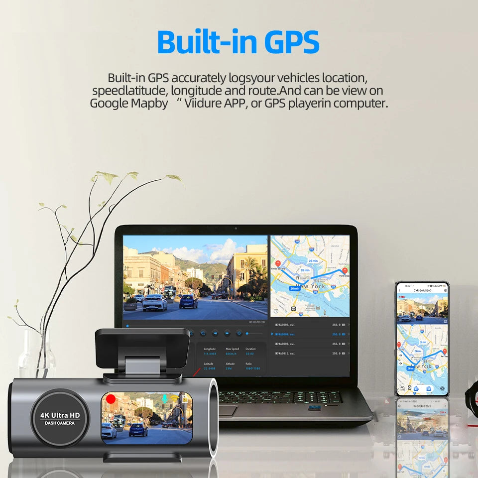 4K WiFi GPS Dash Cam with Optional Rear Camera – Ultra HD Car DVR, Night Vision & 24H Parking Monitor
