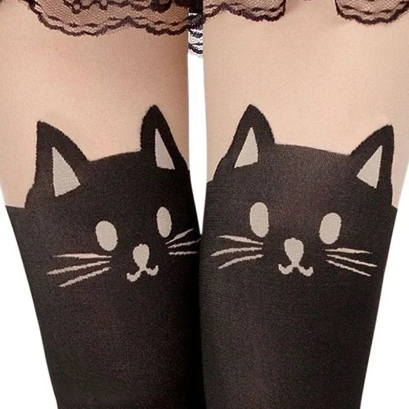 Cute Cat Over-the-Knee Socks – Soft Velvet Thigh High Stockings for Women