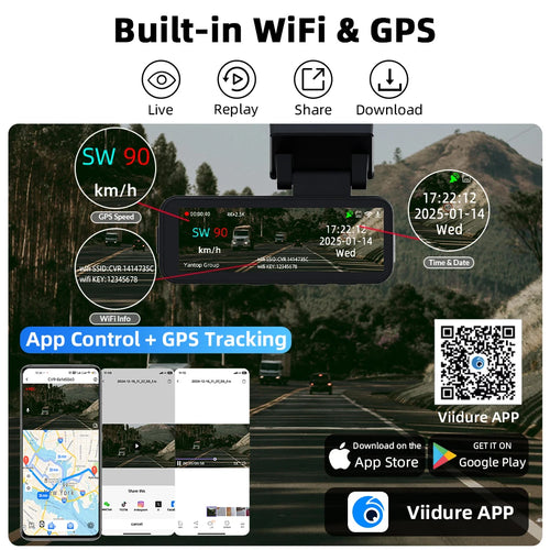 4K UHD Dash Cam with GPS & WiFi – Car DVR Camera, Night Vision, IPS Display & Loop Recording