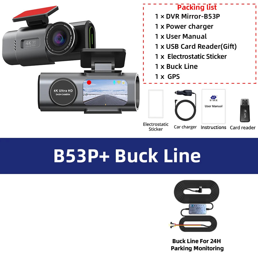 4K WiFi GPS Dash Cam with Optional Rear Camera – Ultra HD Car DVR, Night Vision & 24H Parking Monitor