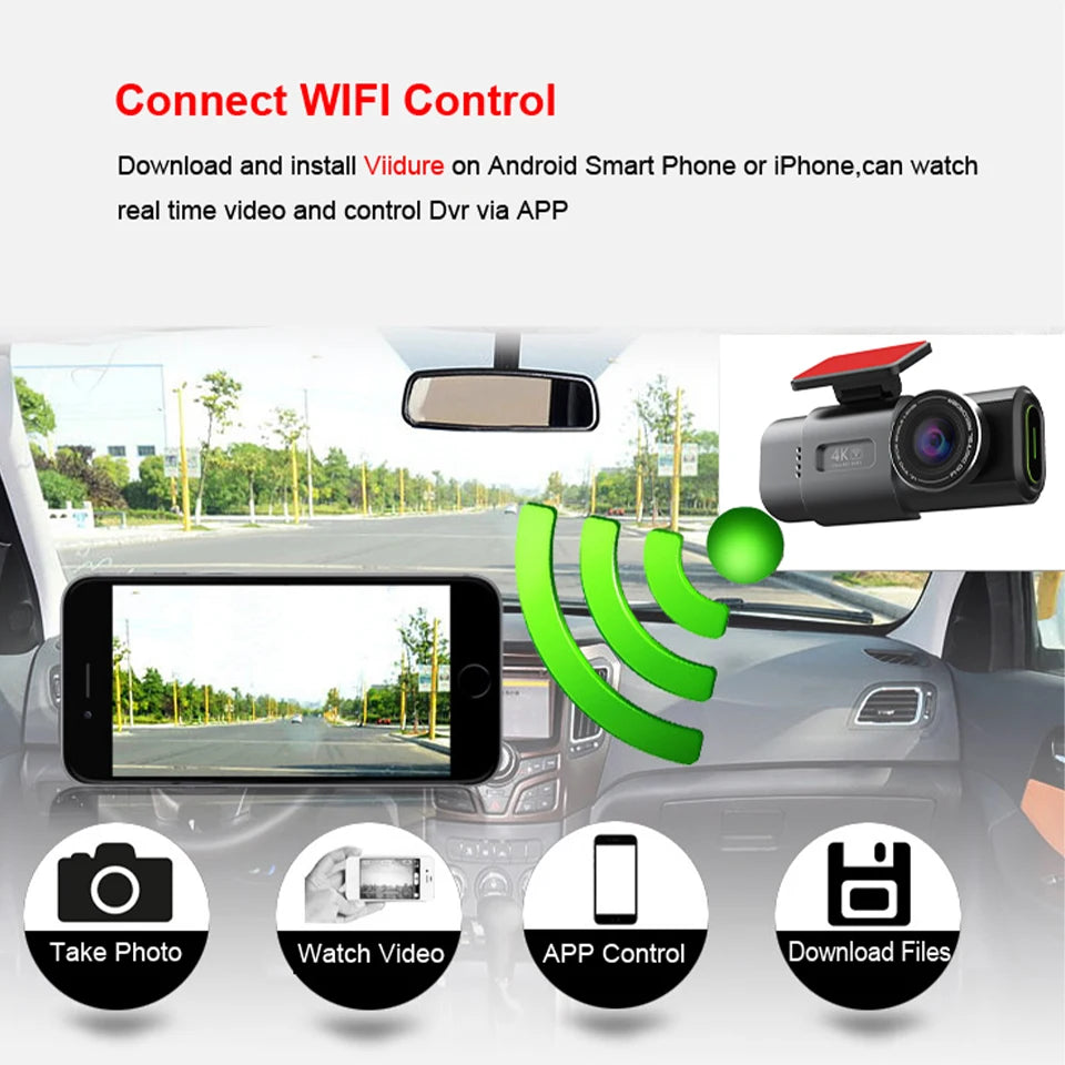 4K WiFi GPS Dash Cam with Optional Rear Camera – Ultra HD Car DVR, Night Vision & 24H Parking Monitor