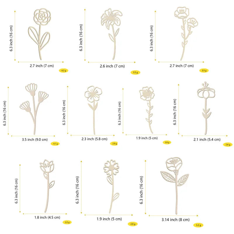 Wooden Wildflower Wall Decor Set – 10 Pieces