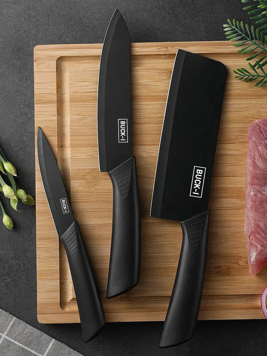 3/5PCS Stainless Steel Kitchen Knife Set – High-Grade Black Chef Knife Set
