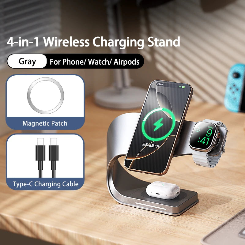 15W Magnetic Wireless Charging Station – 4-in-1 Fast Charger for iPhone, Apple Watch & AirPods