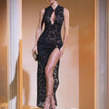 Elegant Lace Maxi Dress for Women – Sleeveless Bodycon Evening Dress