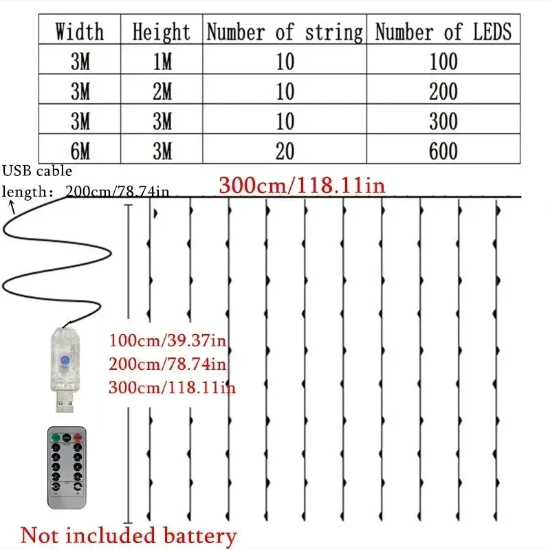 LED Curtain String Lights – USB Fairy Lights with 8 Lighting Mode
