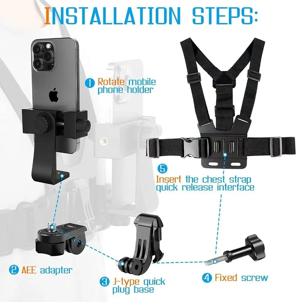 Adjustable Chest Phone Mount Harness – Hands-Free Holder for Hiking, Cycling & Outdoor Activities