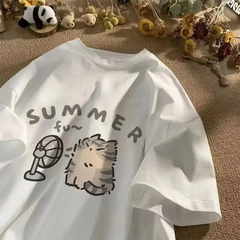 Cute Cat Graphic T-Shirt – Casual Summer Tee for Women