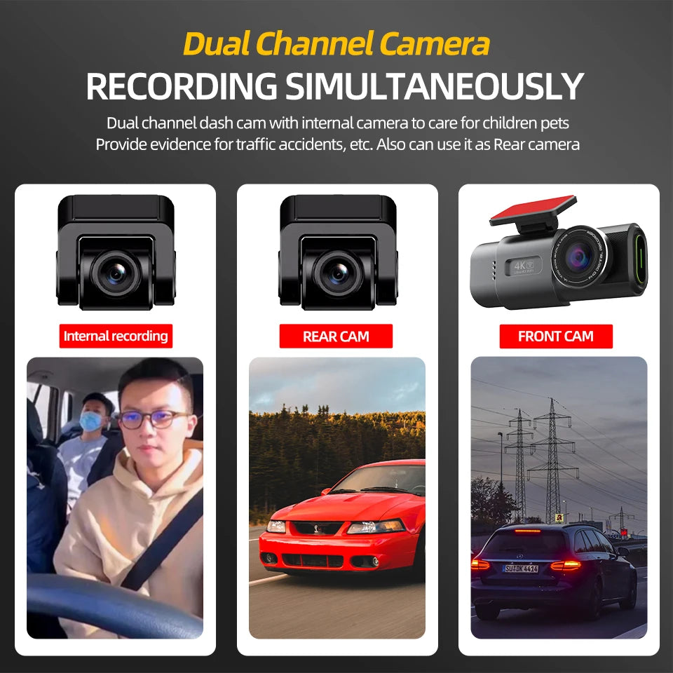 4K WiFi GPS Dash Cam with Optional Rear Camera – Ultra HD Car DVR, Night Vision & 24H Parking Monitor