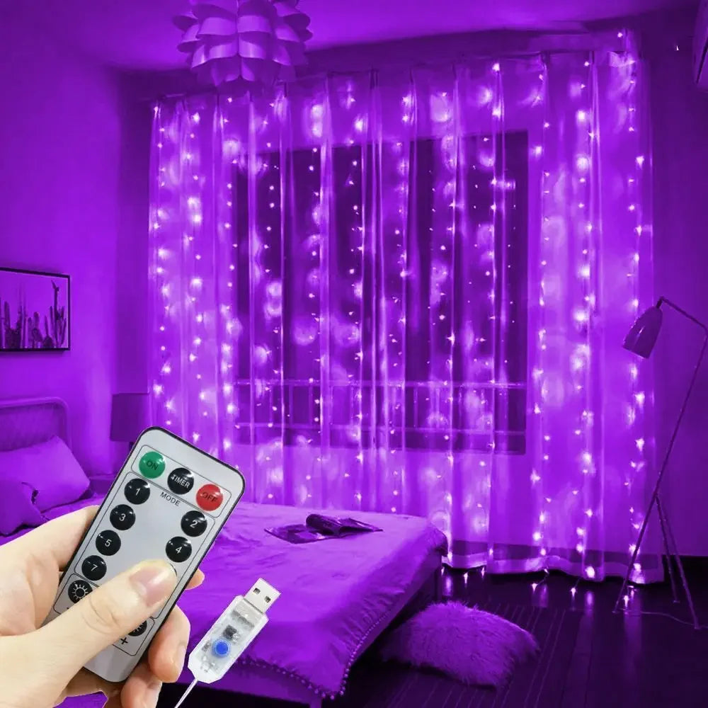 LED Curtain String Lights – USB Fairy Lights with 8 Lighting Mode