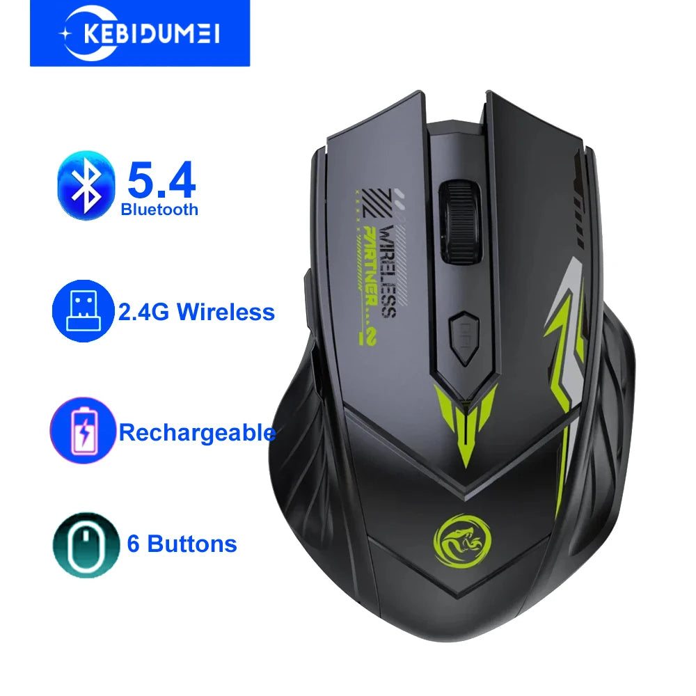 Bluetooth 5.4 Dual-Mode Wireless Gaming Mouse – Rechargeable Silent Mouse with 6 Buttons