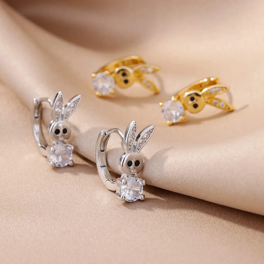 Rabbit & Butterfly Hoop Earrings – Gold Plated Stainless Steel Earrings