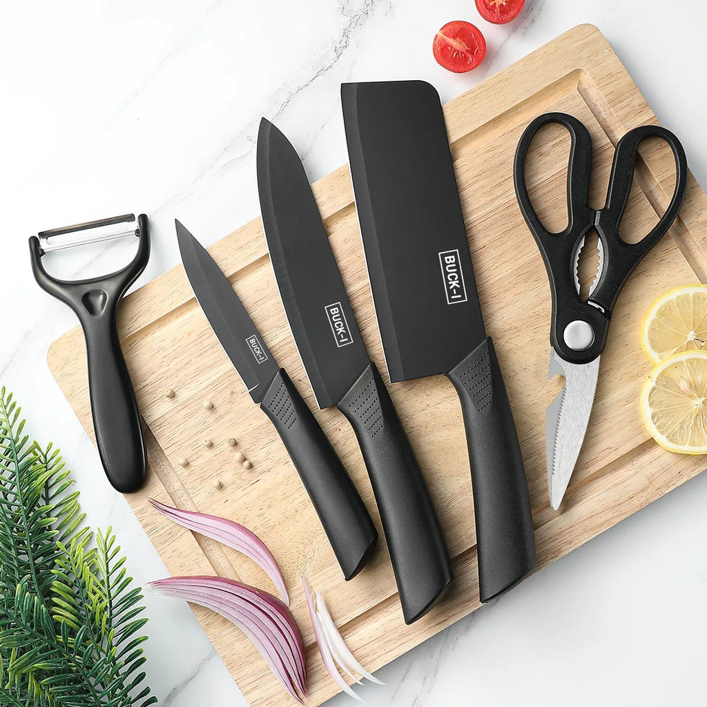 3/5PCS Stainless Steel Kitchen Knife Set – High-Grade Black Chef Knife Set