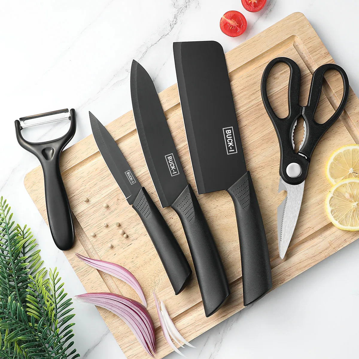 3/5PCS Stainless Steel Kitchen Knife Set – High-Grade Black Chef Knife Set