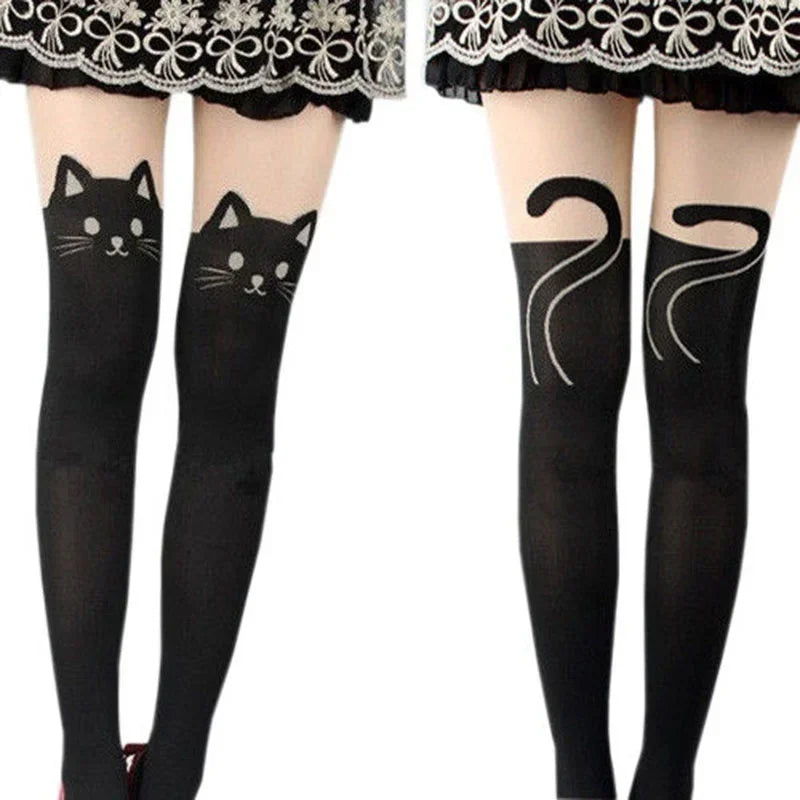 Cute Cat Over-the-Knee Socks – Soft Velvet Thigh High Stockings for Women
