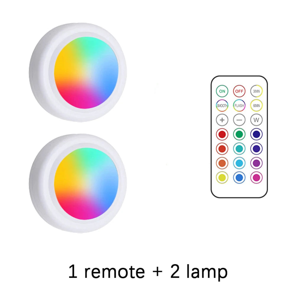 RGB Wireless Under Cabinet LED Lights with Remote – Battery Powered Dimmable Closet Lights