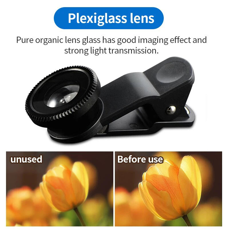 3-in-1 Universal Smartphone Camera Lens Kit – Fisheye, Wide Angle & Macro Lens