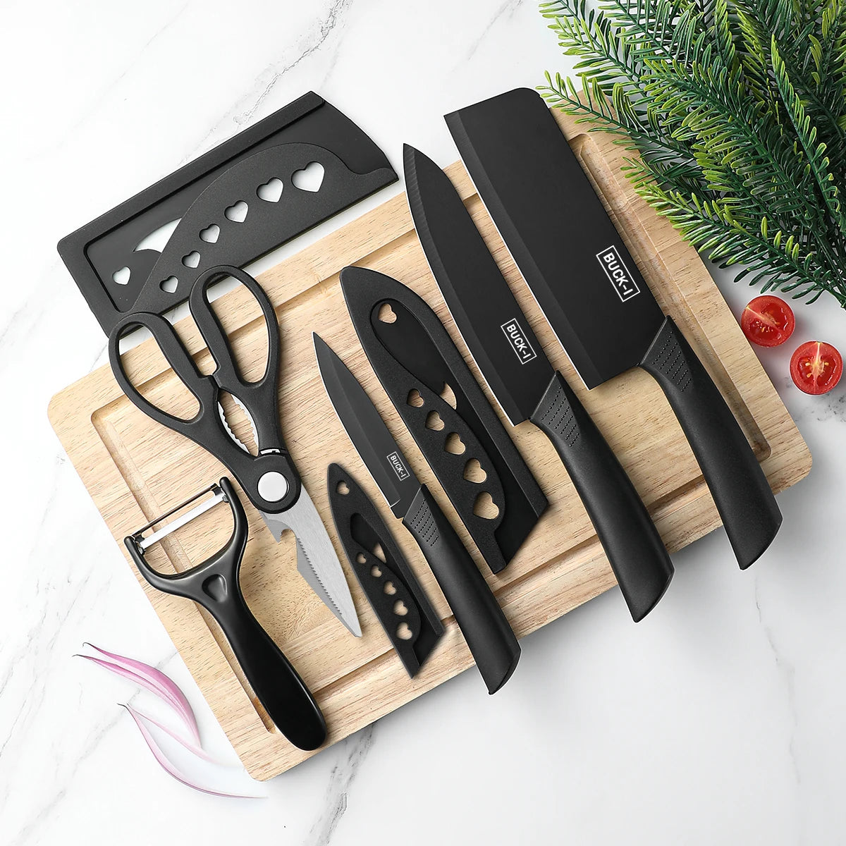 3/5PCS Stainless Steel Kitchen Knife Set – High-Grade Black Chef Knife Set