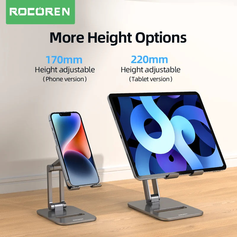 ROCoren Adjustable Aluminum Phone & Tablet Stand – Foldable Desktop Holder