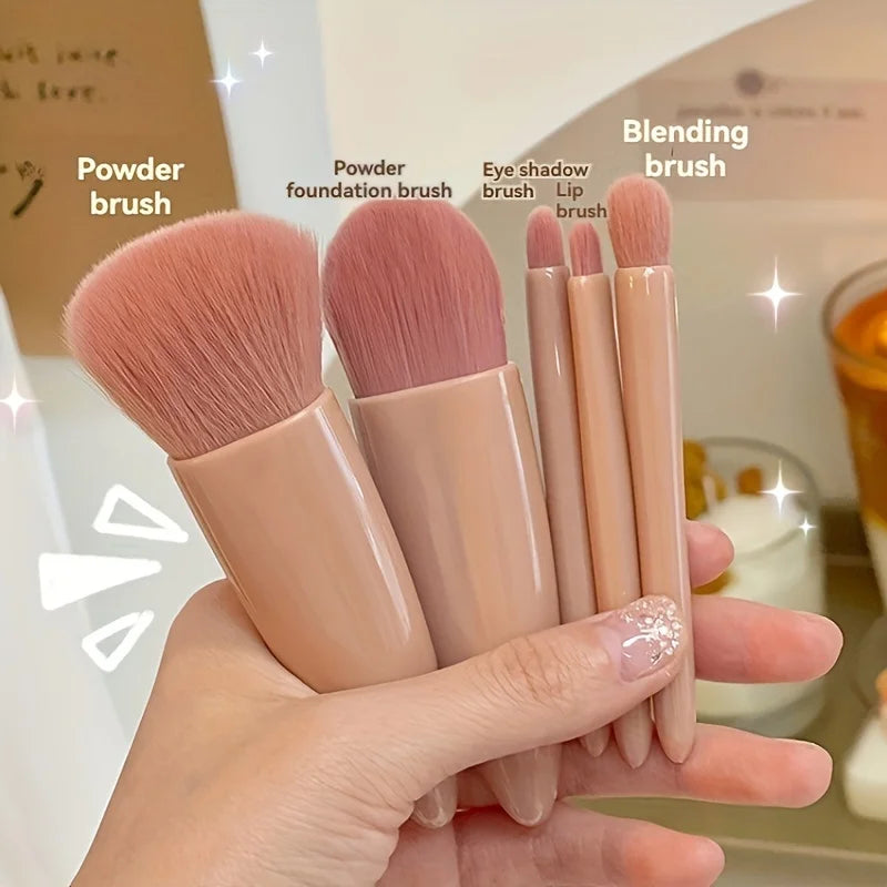 5-Piece Travel Makeup Brush Set with Mirror – Portable Cosmetic Kit