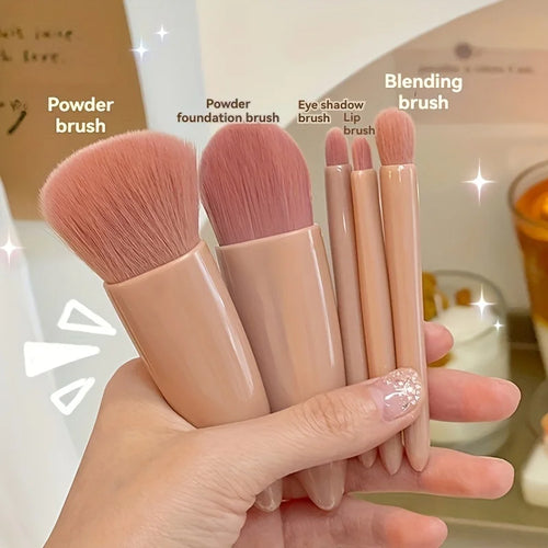 5-Piece Travel Makeup Brush Set with Mirror – Portable Cosmetic Kit