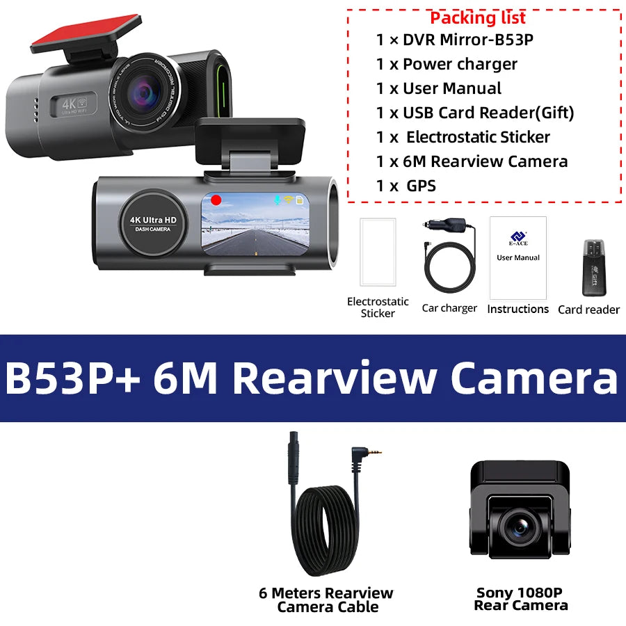 4K WiFi GPS Dash Cam with Optional Rear Camera – Ultra HD Car DVR, Night Vision & 24H Parking Monitor