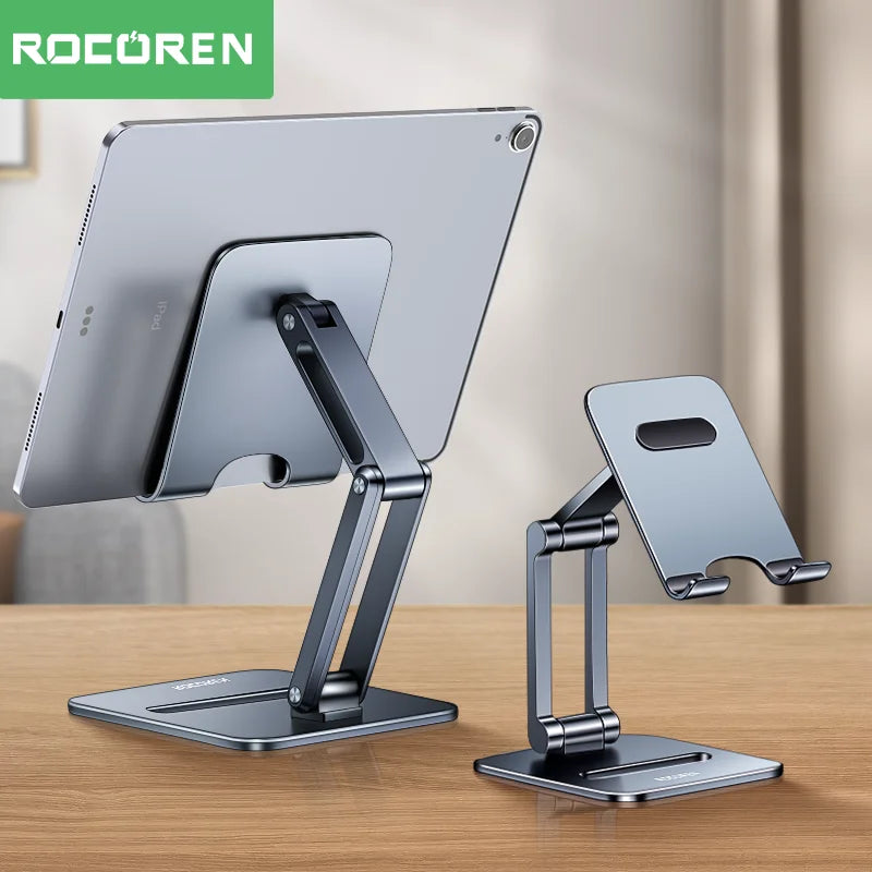 ROCoren Adjustable Aluminum Phone & Tablet Stand – Foldable Desktop Holder