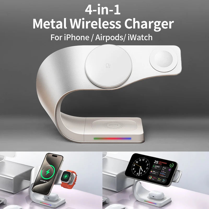 15W Magnetic Wireless Charging Station – 4-in-1 Fast Charger for iPhone, Apple Watch & AirPods