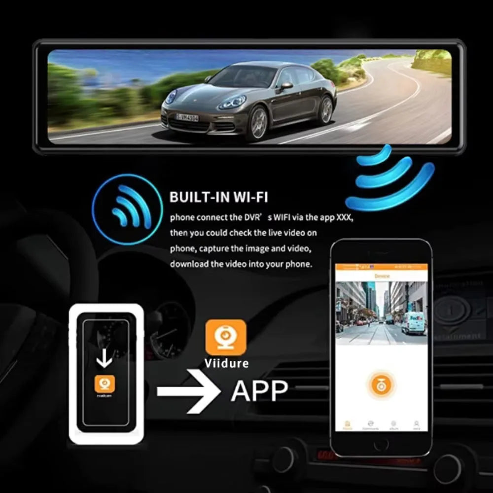 11.26" 4K UHD Smart Mirror Dash Cam with GPS & WiFi