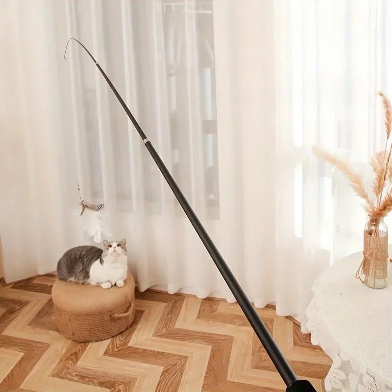lInteractive Telescopic Cat Wand Toy – Retractable Feather Teaser for Cats