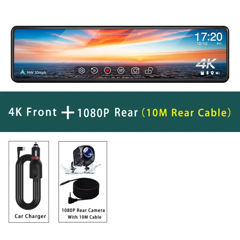 11.26" 4K UHD Smart Mirror Dash Cam with GPS & WiFi