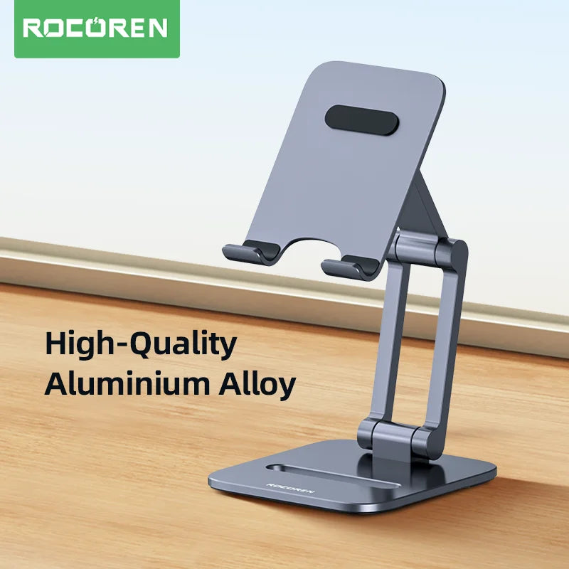 ROCoren Adjustable Aluminum Phone & Tablet Stand – Foldable Desktop Holder