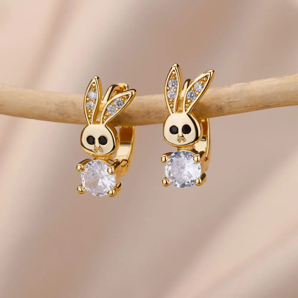 Rabbit & Butterfly Hoop Earrings – Gold Plated Stainless Steel Earrings