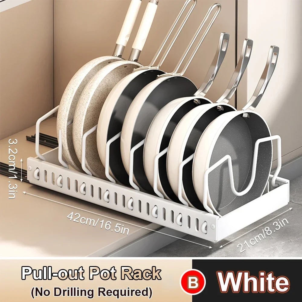 Pull-Out Kitchen Organizer for Pots & Pans – Adjustable Lid & Dish Rack Storage