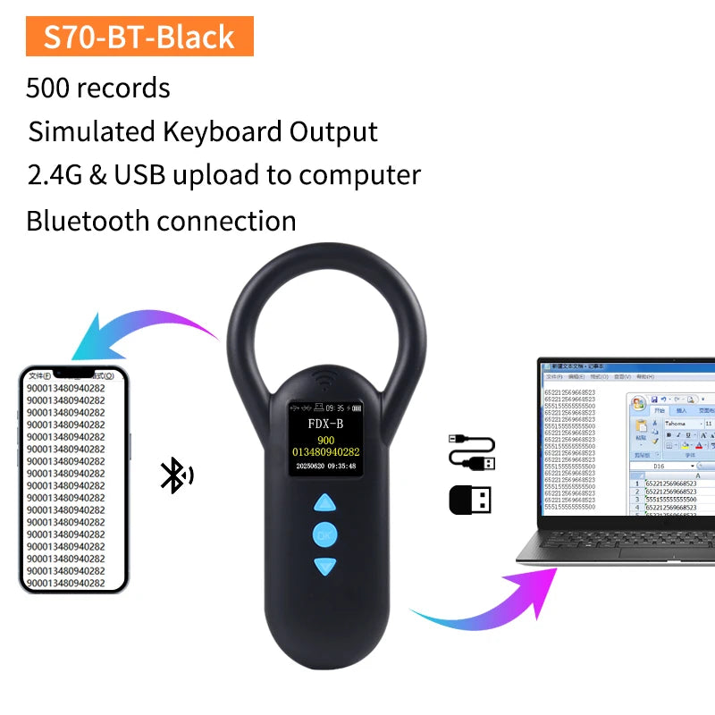 Portable Pet Microchip Scanner USB RFID Animal ID Reader for Dogs & Cats