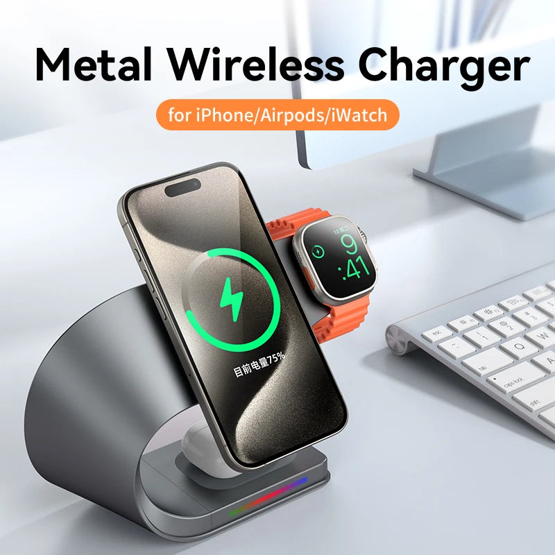 15W Magnetic Wireless Charging Station – 4-in-1 Fast Charger for iPhone, Apple Watch & AirPods