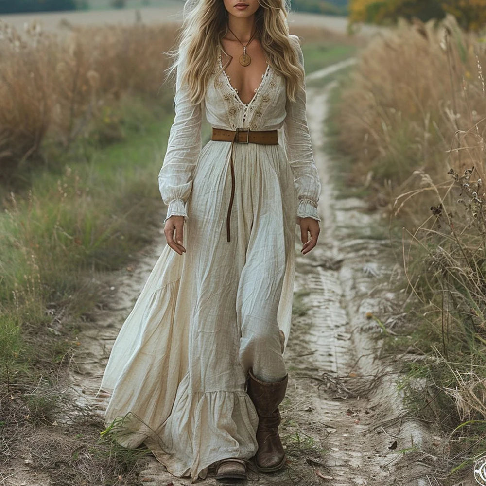 Bohemian Maxi Dress – Deep V-Neck Summer Dress