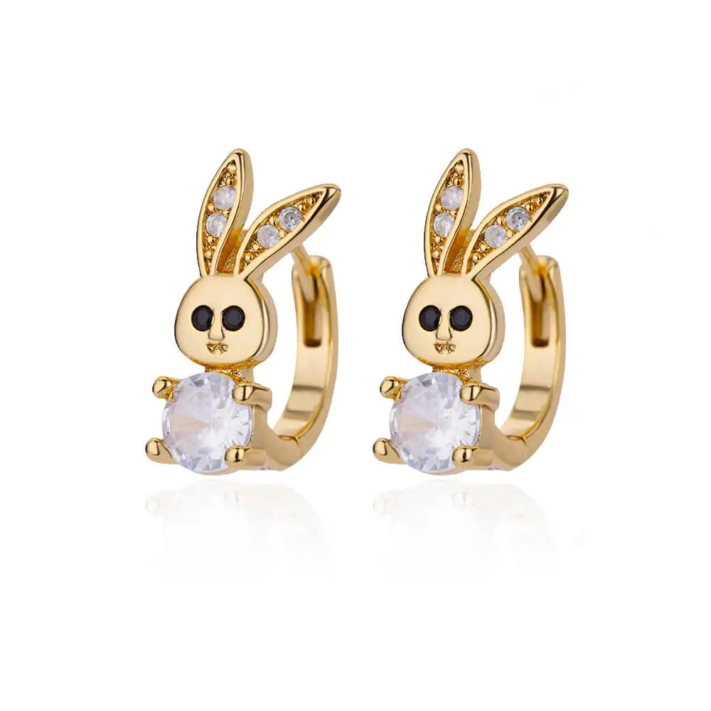 Rabbit & Butterfly Hoop Earrings – Gold Plated Stainless Steel Earrings