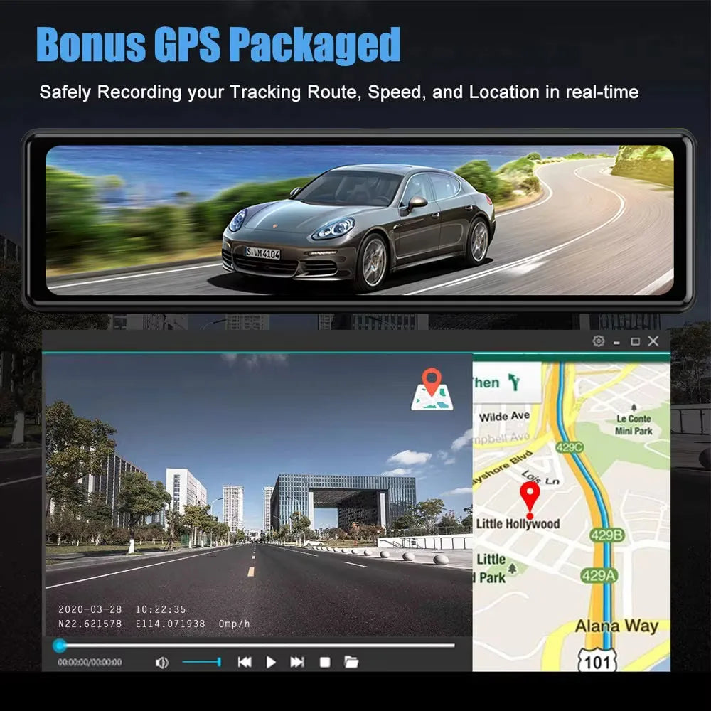 11.26" 4K UHD Smart Mirror Dash Cam with GPS & WiFi