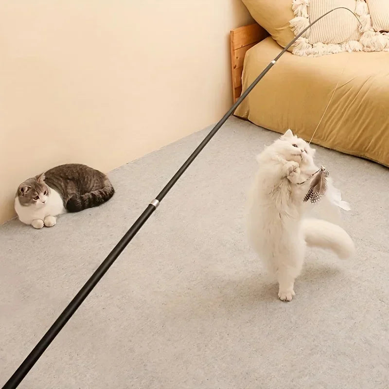 lInteractive Telescopic Cat Wand Toy – Retractable Feather Teaser for Cats