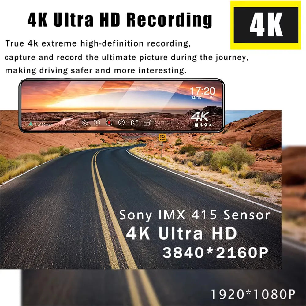 11.26" 4K UHD Smart Mirror Dash Cam with GPS & WiFi