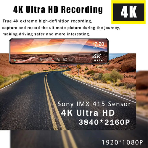 11.26" 4K UHD Smart Mirror Dash Cam with GPS & WiFi