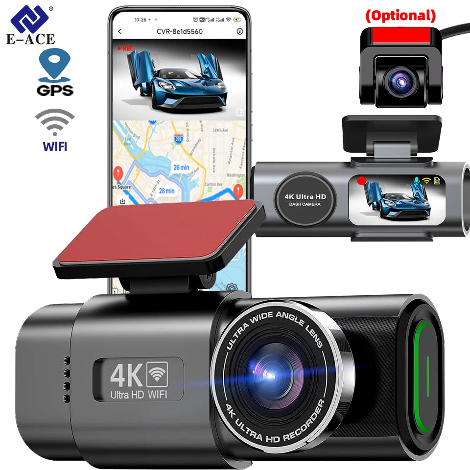 4K WiFi GPS Dash Cam with Optional Rear Camera – Ultra HD Car DVR, Night Vision & 24H Parking Monitor