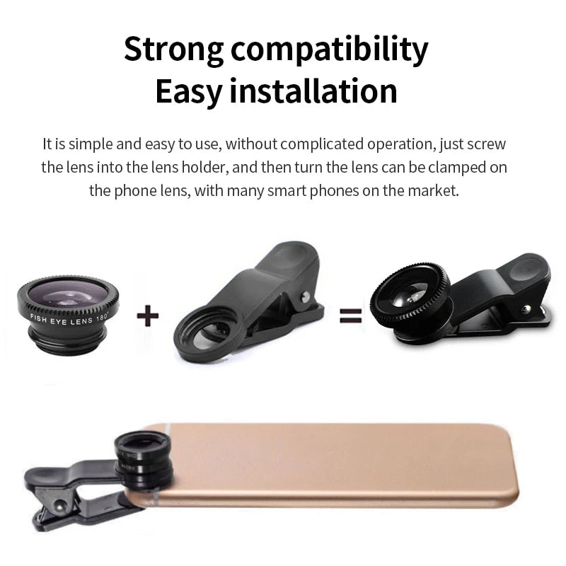 3-in-1 Universal Smartphone Camera Lens Kit – Fisheye, Wide Angle & Macro Lens