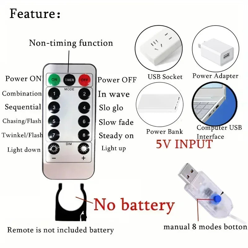 LED Curtain String Lights – USB Fairy Lights with 8 Lighting Mode